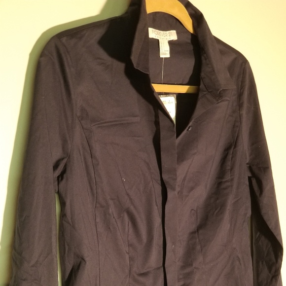 Forever 21 Tops - Navy Blue Firted Button Down Blouse NWT Forever 21 Tops - Navy Blue Firted Button Down Blouse NWT